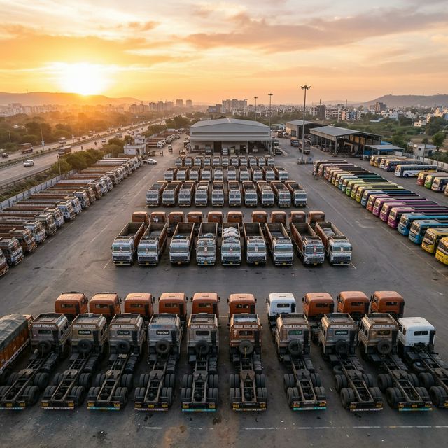 Indian commercial truck and bus fleet at highway depot – reduce fleet tyre cost per kilometre with retreading